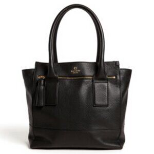 Kate Spade New York Black Pebbled Leather Tote Travel Bag w/ Striped Lining
